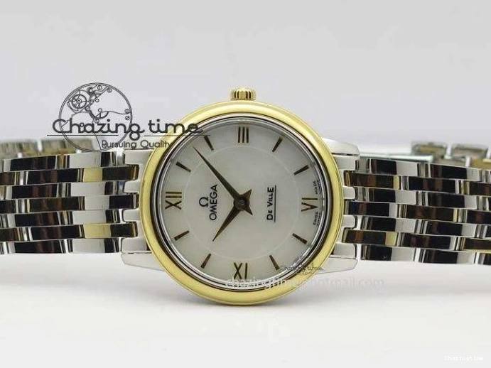 0111 De Ville 27mm SS YG Ladies MK 1:1 Best Edition White MOP Dial On SS Bracelet Ronda Quartz Sophisticated 8192